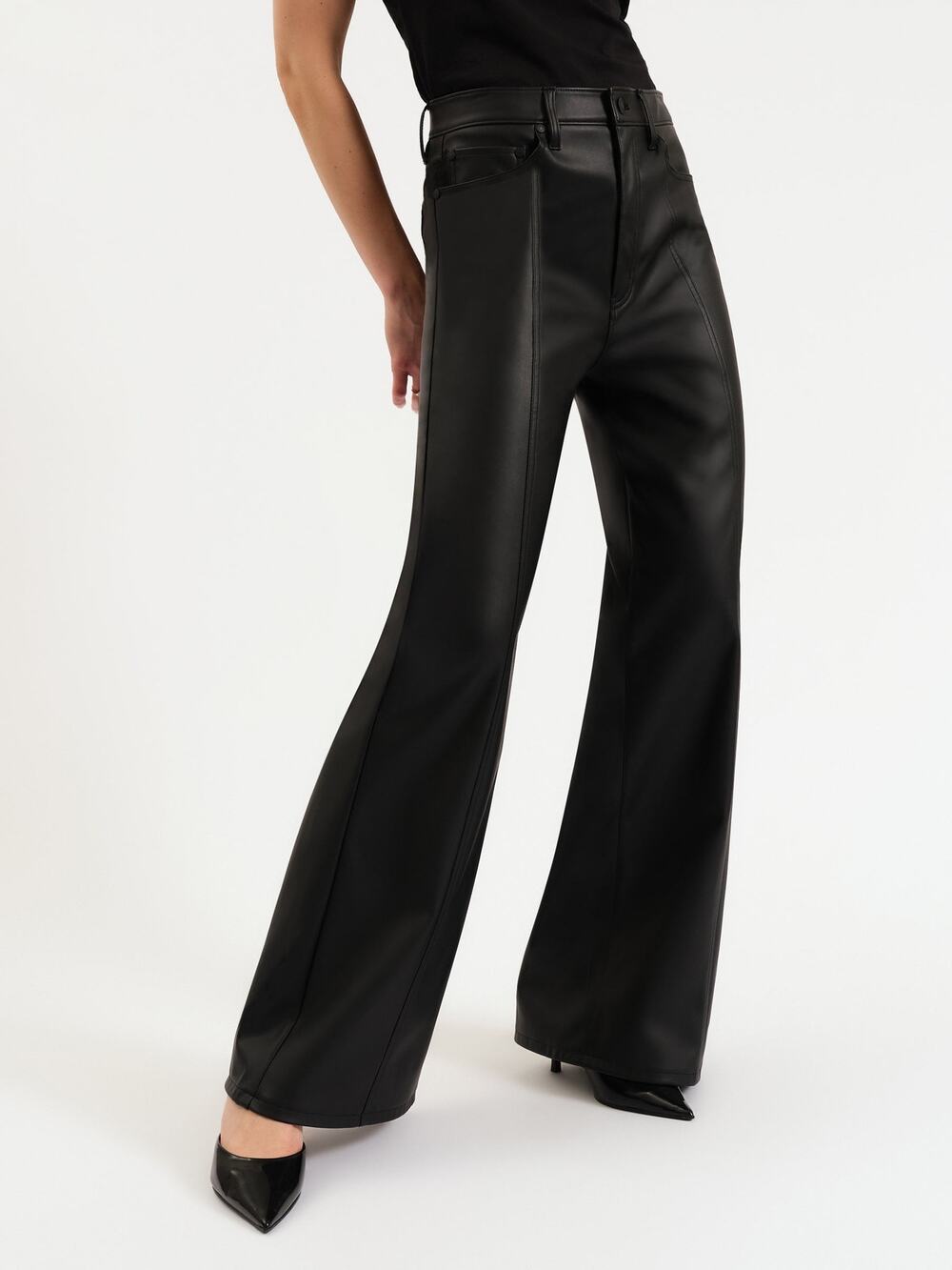 NWT DAZE Far Out Wide Leg Vegan Leather Pants sz 26 High Rise Black Patchpocket